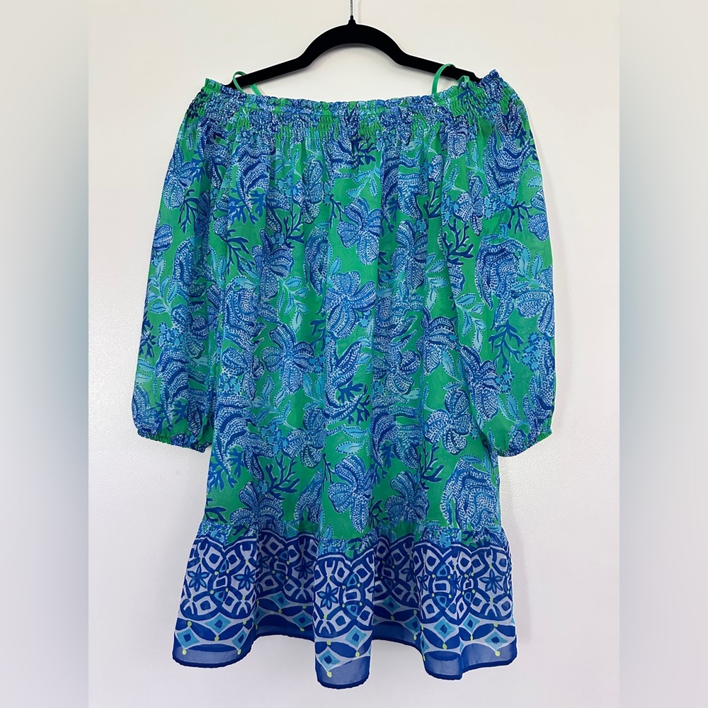 Lilly Pulitzer Puff Sleeve Green and Blue Tunic